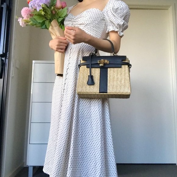 Black woven straw summer  handbag - Picture 2 of 10